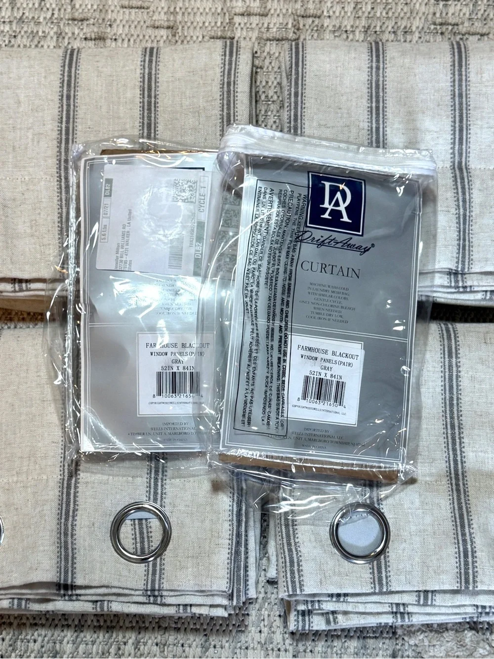 DriftAway Farmhouse Blackout Striped Curtain Panels 84” Set of 4
